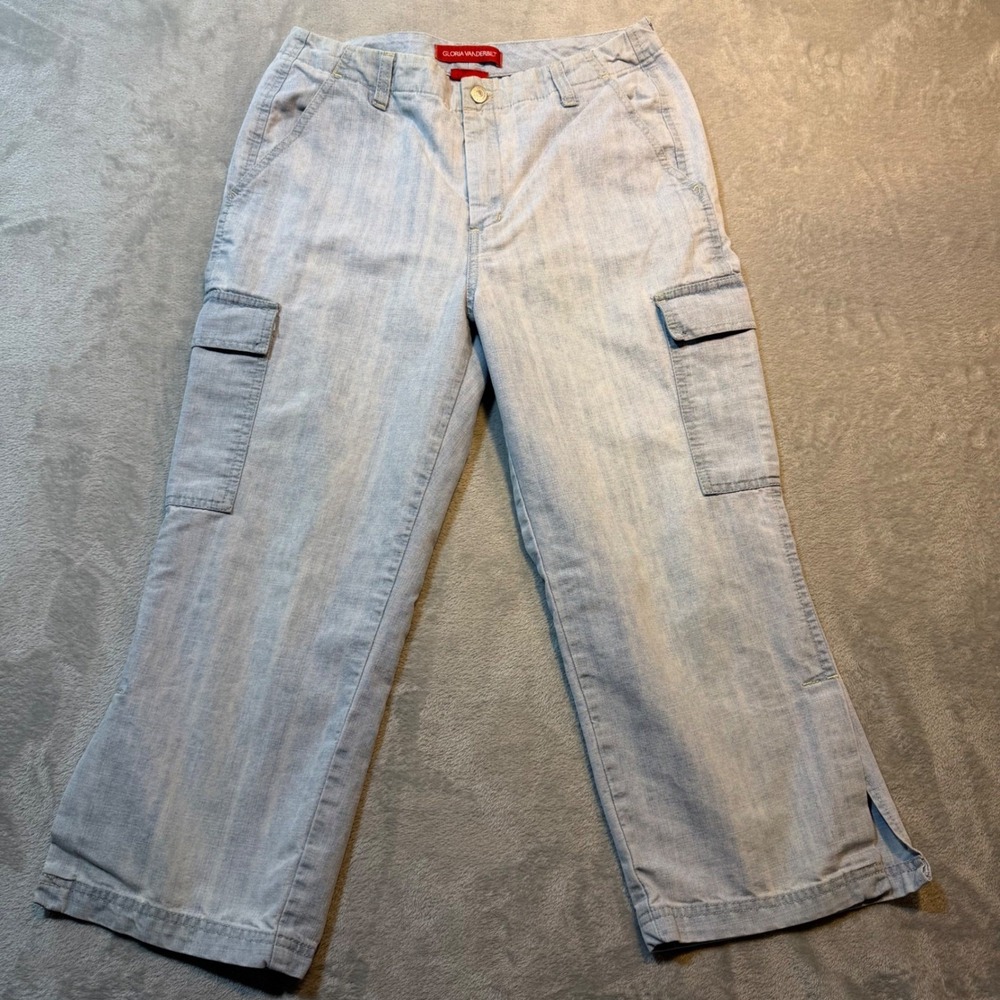 BinLight Wash Wide Leg Cargo Pants Utility Cropped Side Slit Blue 2000s age y2k